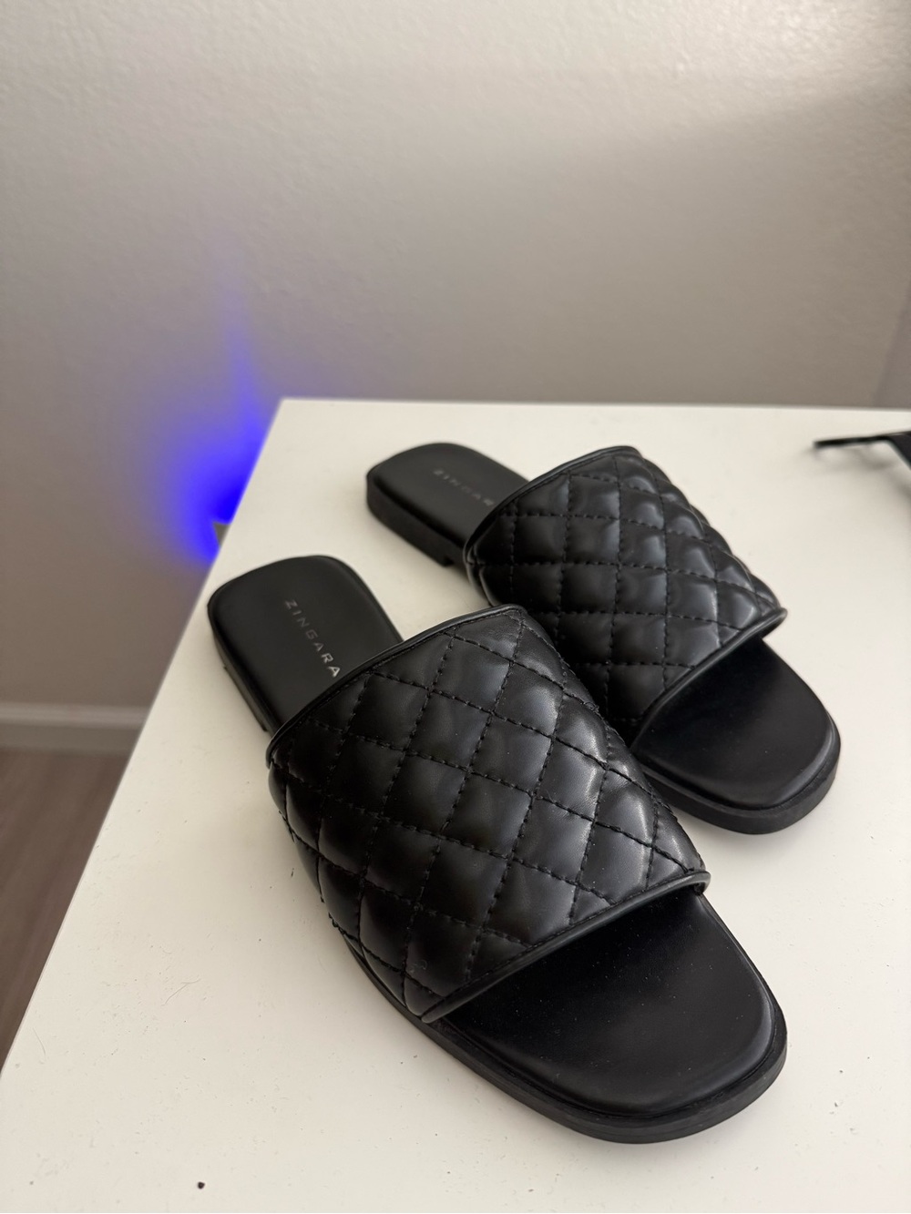 Quilted Black Slide Sandals - ZINNARA